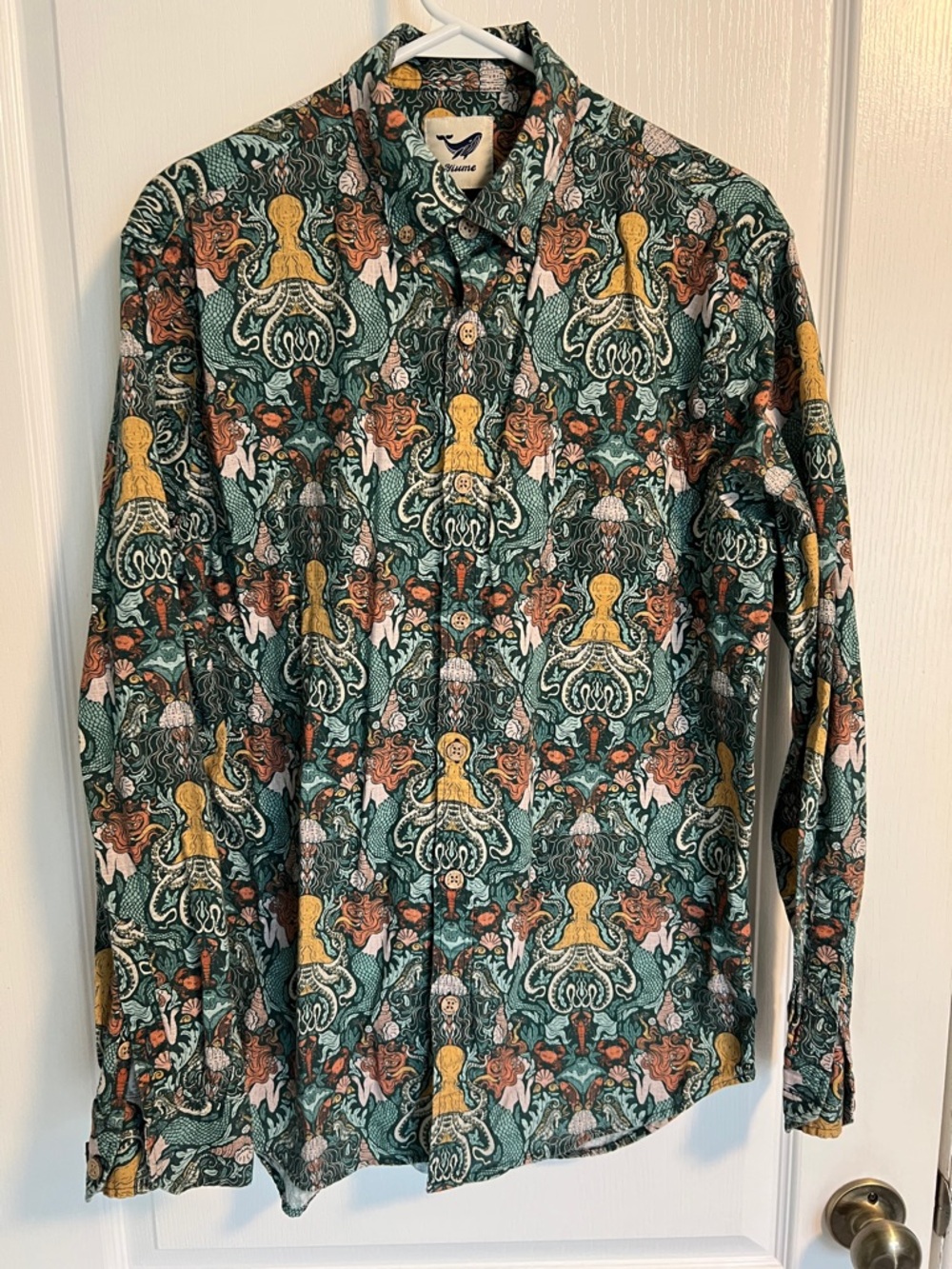Yiume Men's Long-Sleeve Hawaiian Button-Down Shirt - Mermaid